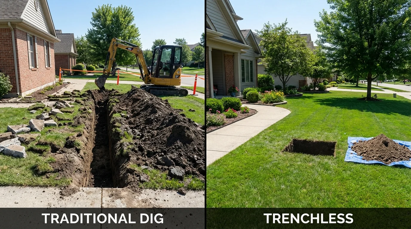 Trenchless sewer repair with minimal yard damage versus traditional excavation in San Luis, CO